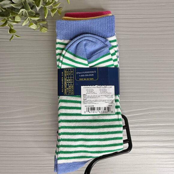 Polo Ralph Lauren Girl's Socks striped Set of 3 pairs 4-10 shoes / 9-11 socks - Picture 3 of 4